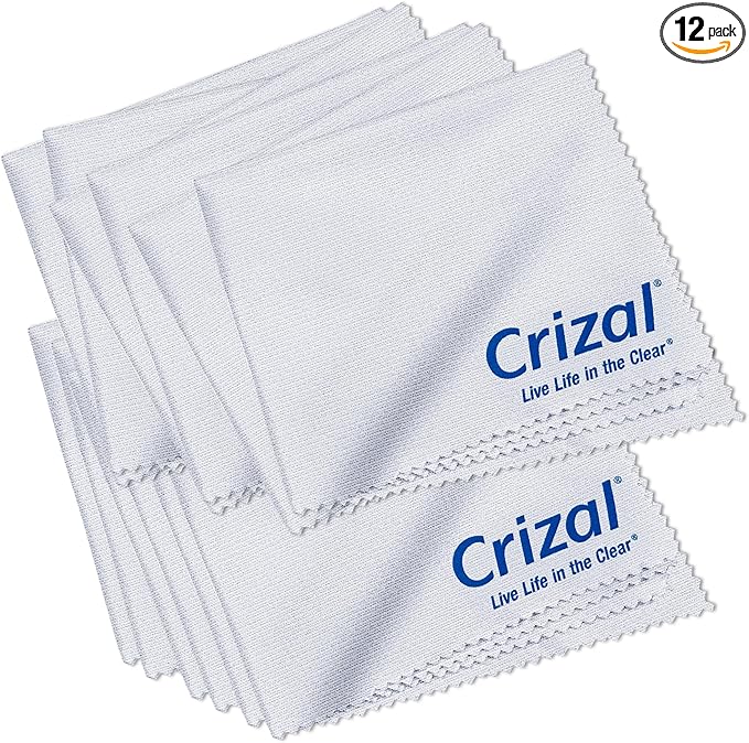 Crizal Eyeglass Cleaning Cloths – 12 Pack Premium Microfiber – Designed & Tested for AR-Coated Lenses – Trusted by Optical Professionals