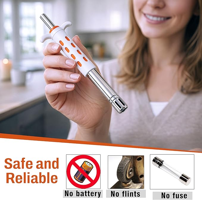 Easy Grip Premium Waterproof Stainless Steel Matt Finish Regular Gas Lighter for Gas Stove, Restaurants & Kitchen Use (Orange)