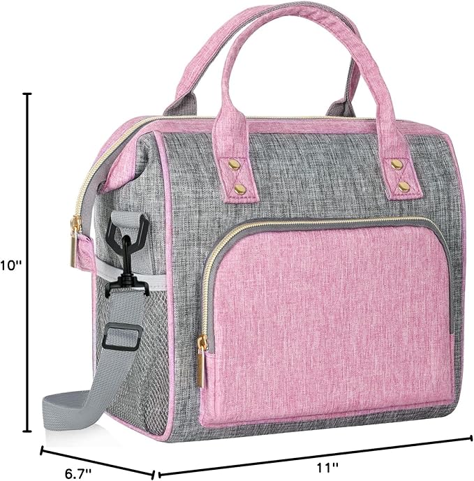 IDEATECH Insulated Lunch Box for Women, Cute & Reusable Cooler Lunch Bag for Work, Office & Picnic, Leak-Proof Tote with Shoulder Strap (Pink)