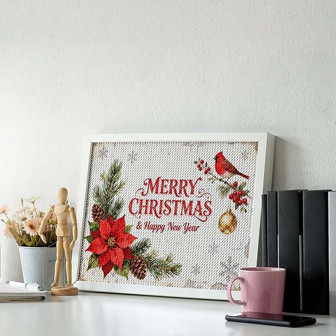 AIVKIEJK Diamond Painting Kits for Adults - Merry Christmas & Happy New Year Painting DIY 5D Full Drill Diamond Dots Paintings with Diamonds Gem Art and Crafts Home Decor 12"x16"