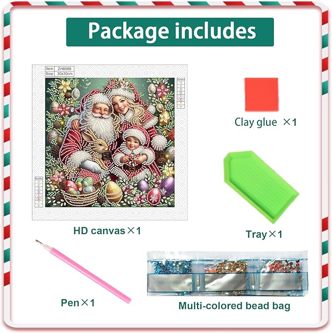antor 5D Special Shape Diamond Painting Kits for Adults, Santa Claus Family and Easter Bunny Diamond Art with Sparkling Crystals, Christmas and Easter Home Wall Decoration Gift 12×12 Inch
