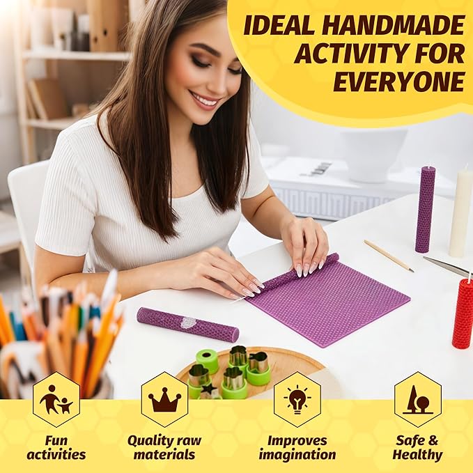 HASSLICKIT Beeswax Candle Making Kit for Beginners, 12 Beeswax Sheets for Candle Making Rolling DIY Kits (12 Colors, 8 x 8 inch)