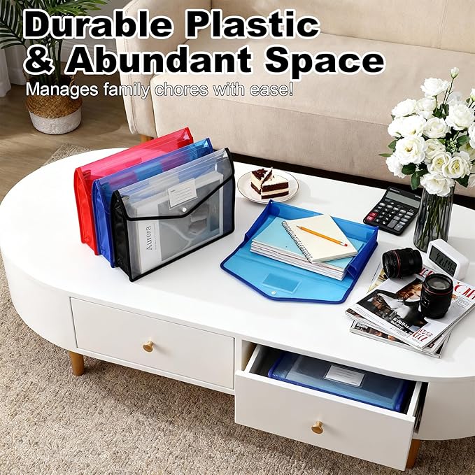 10 Pcs Plastic Expanding File Folders with Snap Closure Transparent Document Organizer Holder for A4/Letter Size Capacity 9 Vibrant Colors Waterproof Tear Resistant