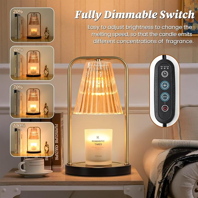2-Pack Candle Warmer Lamps with Timer, Electric Candle Lamp Warmer for Jar Candles, Dimmable Wax Melt Warmer with 4 Bulbs, Mom Birthday House Warming Gift New Home, Vintage Home Decor