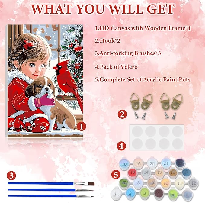 NAIMOER Christmas Cardinal Paint by Numbers Kits for Adults Beginner with Wooden Framed, Color by Numbers on Canvas Painting Kits for Adults, Easy Paint DIY Acrylic for Home Wall Decor 8X12 Inch