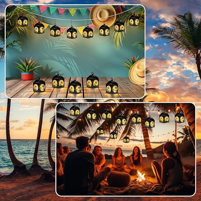 Simgoing 12 Sets Tropical Palm Tree Crafts with LED Candle Light DIY Hawaiian Summer Tissue Paper Craft Kits Hawaiian Luau Palm Tree Hanging Beach Jungle Embellishment for Home Decors Party