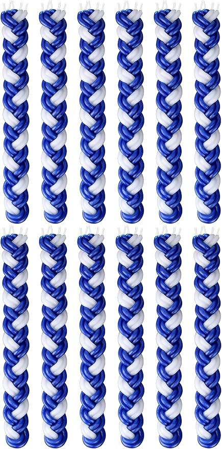 Ner Mitzvah Braided Havdalah Candle - 12-Pack Flat Blue and White Paraffin Wax - Handcrafted Havdallah Candle - Shabbat Judaica Gift