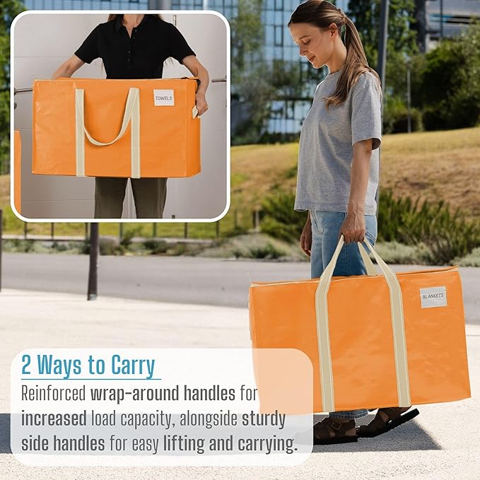 VENO 8 Pack Heavy Duty Moving Bags, Extra Large Storage Bags with Reinforced Handles & Strong Zippers, Foldable & Reusable Moving Box Alternative for Clothes & Dorm Storage
