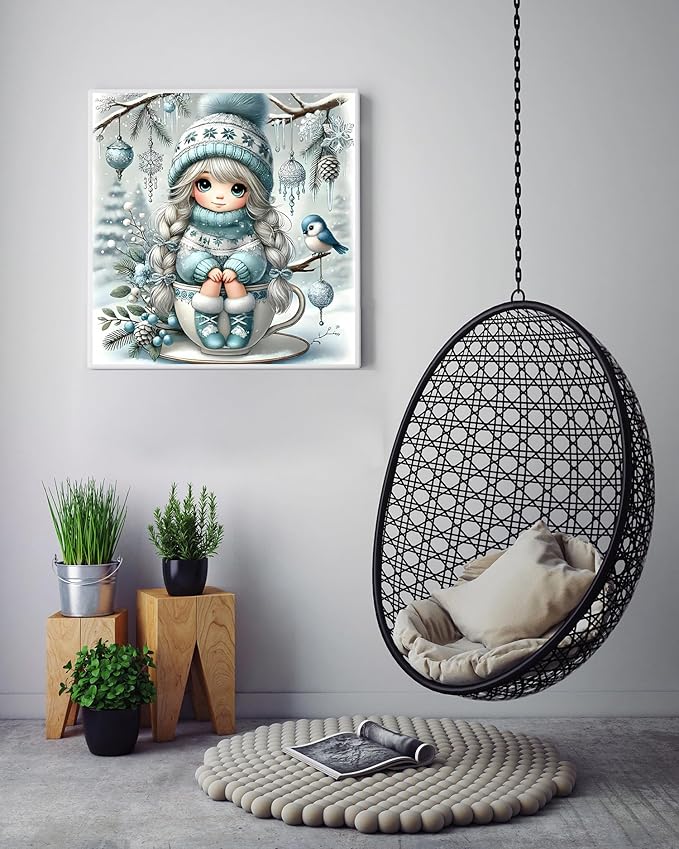 Christmas Diamond Painting Kits for Adults Beginners,DIY Winter Girl Diamond Art,5D Full Round Drill Diamond Dot Gem Art Kits,Home Wall Decor 14x14 Inch
