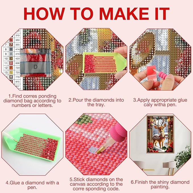 MEIYUDA Christmas Diamond Painting Kits for Adults, 5D Cute Deer Diamond Art Kits for Beginners, DIY Gem Art Crystal Painting for Home Wall Decor and Present 12x16inch