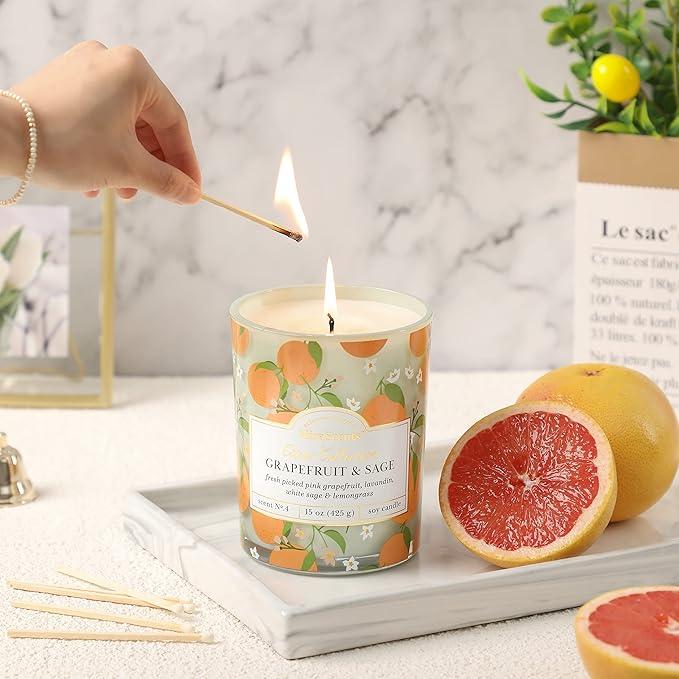 Grapefruit Candle,Grapefruit & Sage Secented Candles,Spring SummerScented Candle for Home & Kitchen Decor, Natural Soy Wax Candles,Candles Gift for Womens,Valentines Gift,10oz
