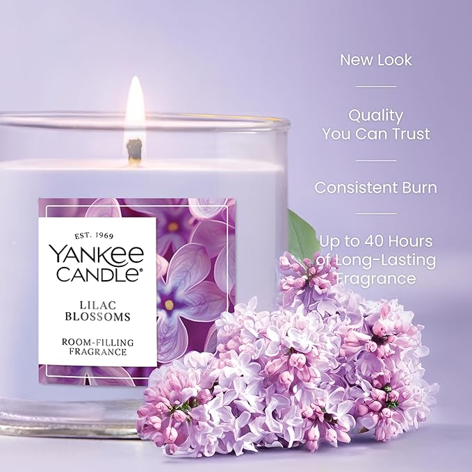 Yankee Candle Small Tumbler Scented Candle, Lilac Blossoms, 4.3 oz, Premium Plant Wax Blend, Up to 40 Hour Burn Time