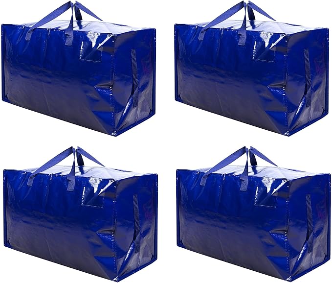 VENO 4 Pack Extra Large Heavy Duty Moving Bags with Wide Opening & Reinforced Handles, Reusable Storage Tote Bags with Strong Zippers for Clothes, College Dorm Essentials & Moving Supplies