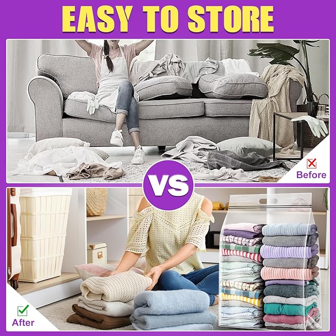 FURWEY 25 Gallon Extra Large Storage Bags 35”x 24”Resealable Clear Bags with Handle 4 Mil Thick Heavy Duty Big Bag for Clothes Pillow Travel Moving,Bedding,Shoes and Toys Storage, Pack of 3