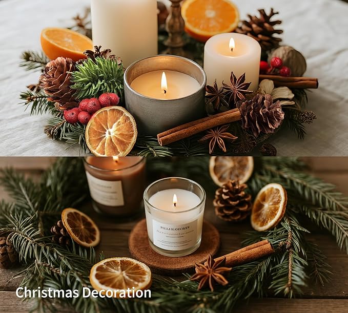 DIY Natural Dried Flower Kit - Bulk Dried Plants, Pine Cones, Scented Lemon Slices, Cinnamon Sticks Wood Roses & Mini Pinecones for Home Décor, Christmas Decoration (Orange - A)