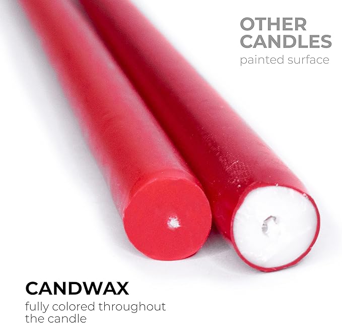 CANDWAX Red Taper Candles Pack of 12 - Slow Burning Dripless Unscented Straight Candles 12 inch - Ideal for Dinner Table - Smokeless Long Candlesticks