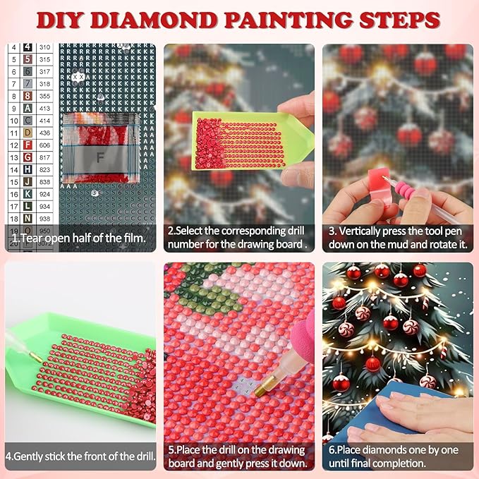 DOMROM Christmas Diamond Painting Kits, Santa Claus and Deer 5D Diamond Art Kits,Gem Art Painting with Diamonds Dots, Arts and Crafts for Beginners Adult Wall Decor 12 x 16inch