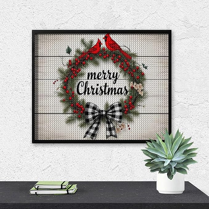 AIVKIEJK Diamond Painting Kits for Adults - Christmas Red Cardinal Birds Wreath Painting DIY 5D Full Drill Diamond Dots Paintings with Diamonds Gem Art and Crafts Home Decor 16"x20"