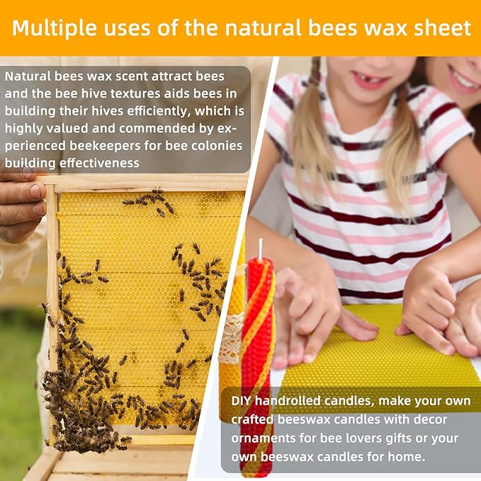 Lacaser Beeswax Sheets for Candle Making Kit, Pure Bees Wax Made Candle Sheets, Include Bee Ornaments, Lace, Cotton Wicks, Gift Tag & Hemp Rope, Size 8"x 8", 16pcs in Assorted Colors