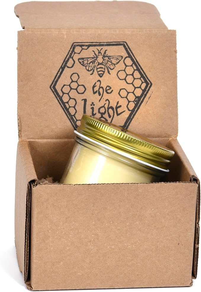 BeeTheLight Beeswax Jar Candle - 100% Pure USA Bees Wax in Glass Container - All Natural Light Honey Scent