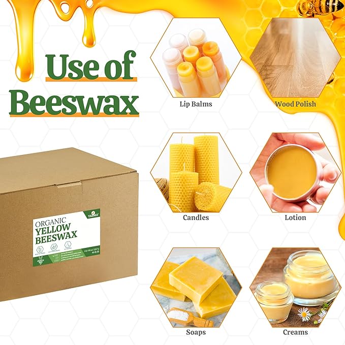 YASNAY Yellow Beeswax Pellets 5LB, 100% Organic Beeswax, Beeswax for Candle Making, Body, Skin Care DIY, Lip Balm and Soap Making Supplies