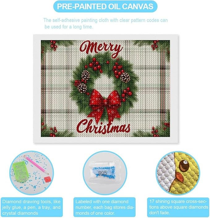 AIVKIEJK Diamond Painting Kits for Adults - Red Bow & Green Leaves Merry Christmas Painting DIY 5D Full Drill Diamond Dots Paintings with Diamonds Gem Art and Crafts Home Decor 12"x16"
