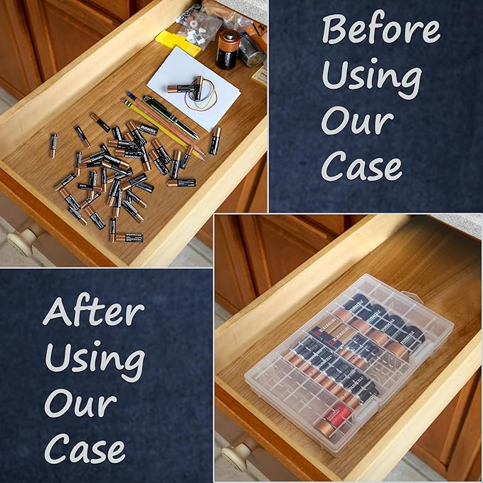 Home-X Battery Organizer Storage Case - Clear, See-Through Battery Holder - Battery Case for All Types of Batteries Including AA, AAA, C, D, and 9-Volt Batteries - Easy Access Battery Storage Case