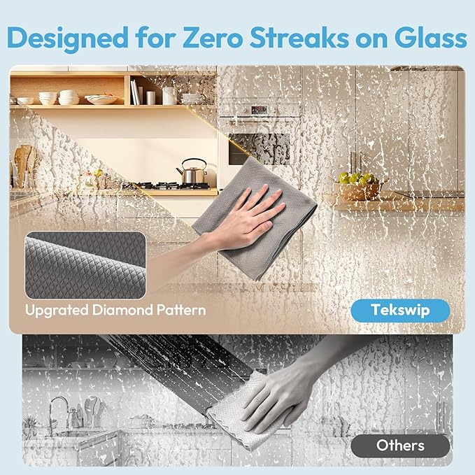 Microfiber Glass Cleaning Cloth 6 Pack - 15.5x15.5 Inch Lint Free Streak Free Microfiber Polishing Cloth for Windows and Mirrors, Fish Scale Nano Cleaning Cloth for Car Window Detailing