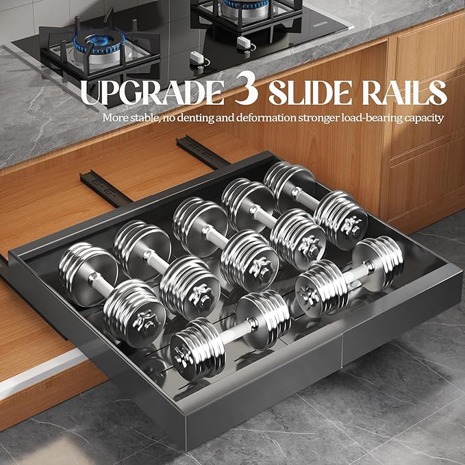 4 Pack Expandable Pull Out Cabinet Organizer 21"Deep With Raising Pad for Framed Cabinets,Upgrade 3 Slide Rails Slide Out Drawers,No Drill Roll Out Shelves,Adjustable Width 15.1"-26.3" Black