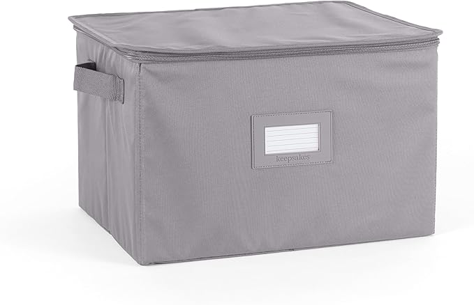 Covermates Cup and Mug Storage Box with Dividers, Stackable Organizer for Coffee Mugs & China Cups, Heavy-Duty Polyester with Handles, Zipper Closure & ID Window, Graphite