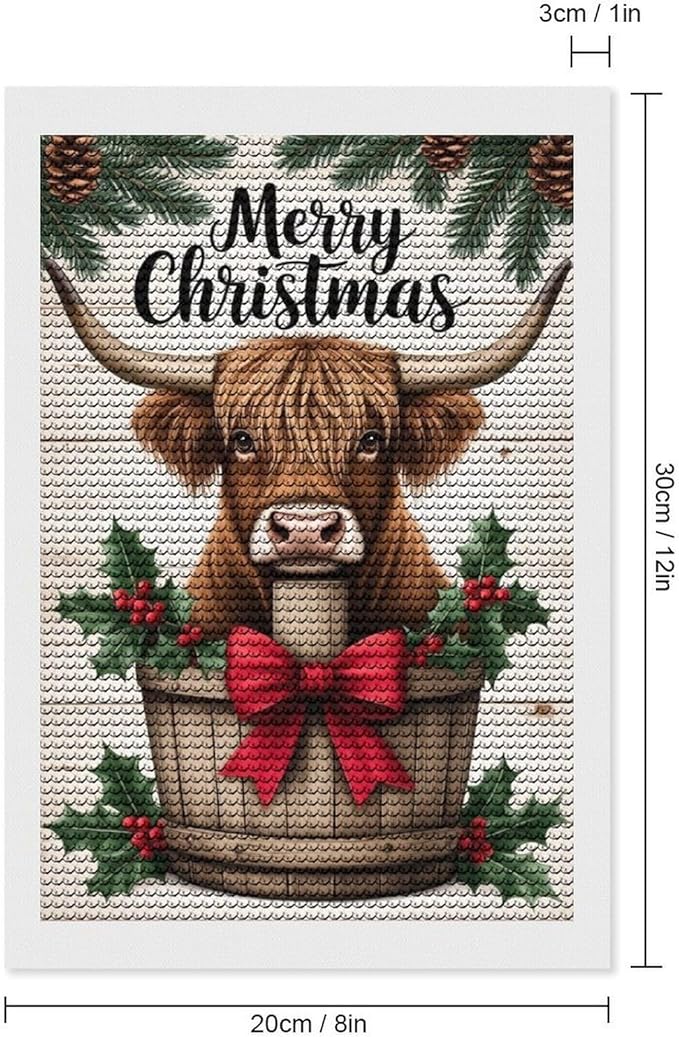 AIVKIEJK Diamond Painting Kits for Adults - Highland Cow Merry Christmas Painting DIY 5D Full Drill Diamond Dots Paintings with Diamonds Gem Art and Crafts Home Decor 8"x12"