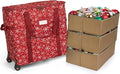 Covermates Keepsakes Rolling Adjustable Ornament Storage Bag – Heavy-Duty Polyester, FlexGrid Trays & Padded Dividers – Protective Holiday Organizer with Wheels, Handles & ID Window, Red Snowflake