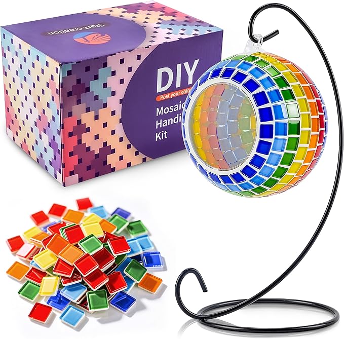 Joyclub DIY Mosaic Candle Holder Kit Mosaic Kits for Adults Stained Glass Tealight Hanging Candle Holder for Home Lighting Decor Girls Birthday Craft Gifts