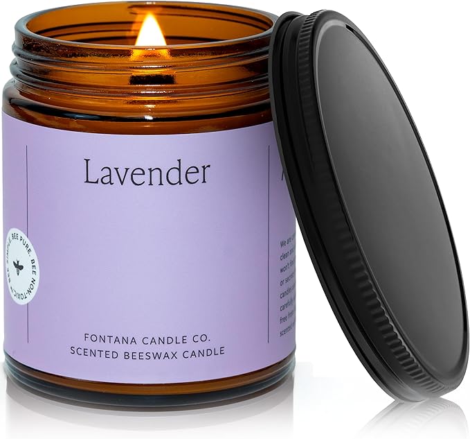 Fontana Candle Co Wood Wick Beeswax Jar Candle, Lavender – Made Safe with Coconut Oil & Pure Essential Oils – 35+ Hrs Clean Burn, Long Lasting and Non-Toxic Candles for Home & Room Decor