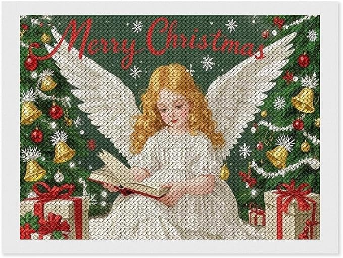 AIVKIEJK Diamond Painting Kits for Adults - Merry Christmas Angel Welcome Painting DIY 5D Full Drill Diamond Dots Paintings with Diamonds Gem Art and Crafts Home Decor 12"x16"