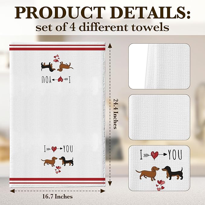 DETIHO Dachshund Gifts for Women, Weiner Dog Lover Kitchen Gifts for Women, Cute Kitchen Towels Decorative Set 16x24 Inches Set of 4, Hand Tea Towels for Kitchen Dish (A06)