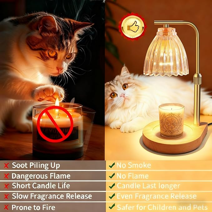 Candle Warmer Lamp with Timer & Dimmer, Height Adjustable Wax Melting Lamp with 2 Bulbs, Safe Flameless Candle Warmer for Home Decorat,Relax Gift for Wife, Mom, or Girlfriend, Congratulations Gifts