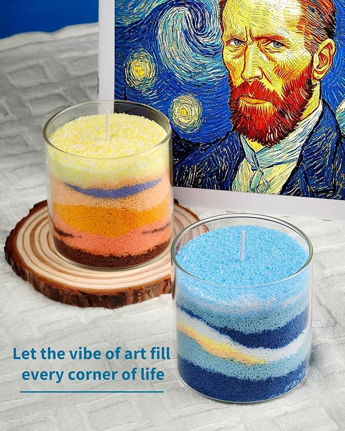 The Starry Night DIY Pearled Candle Sand Set - 11 Oz Sand Wax Beads (6 Colors), 2x10ml Scented Essential Oils, 4 Reusable Wicks, Glass Cup & Spoon, Home Decor & Handmade Gift & Craft Enthusiasts