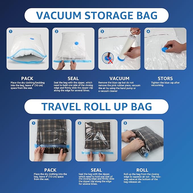 Simple Deluxe 32 Pack Vacuum Storage Bags, Space Saver Bags with Hand Pump, Vacuum Seal Bags for Clothing, Comforters, Blankets, Bedding, Pillows (5 Jumbo/5 Large/6 Medium/6 Small/5 Roll M/5 Roll S)
