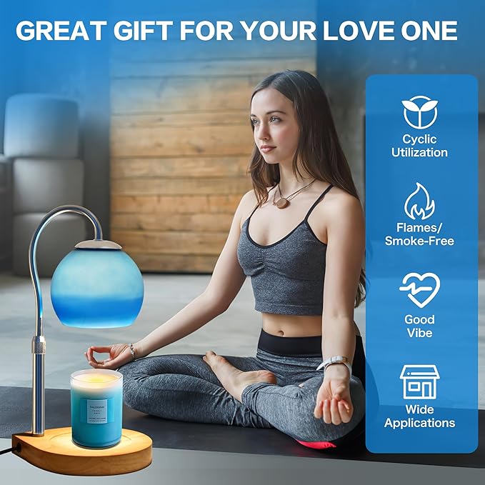 Candle Warmer Lamp with Timer 2H/4H/8H, Adjustable Height Dimmable Candle Lamp with 2 Bulbs, Wax Melt Warmer for Jar Candles, House Warming, Home Decor, Christmas Gifts for Women, Mom(Ocean)