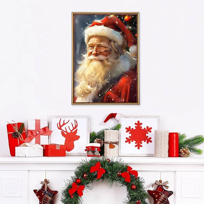MEIYUDA Christmas Diamond Painting Kits for Adults, 5D Santa Claus Diamond Art Kits for Beginners, DIY Gem Art Crystal Painting for Home Wall Decor and Present 12x16inch