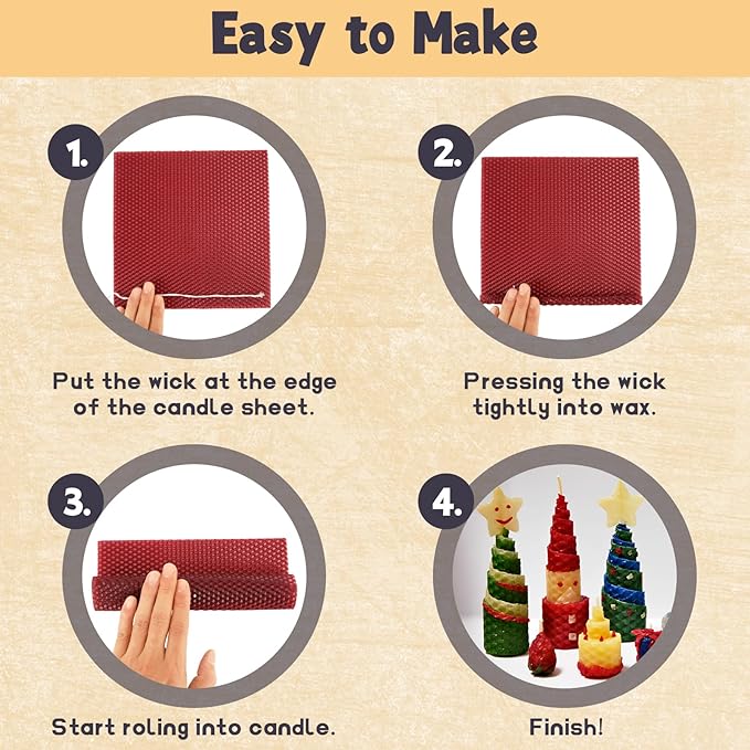 LDHHYH 24pcs 8 x 10 Inch Beeswax Sheets for Candle Making, 8 Colorful Beeswax Candle Making Kit for Adults, Honeycomb Sheet with Cotton Wick for DIY Craft Gift