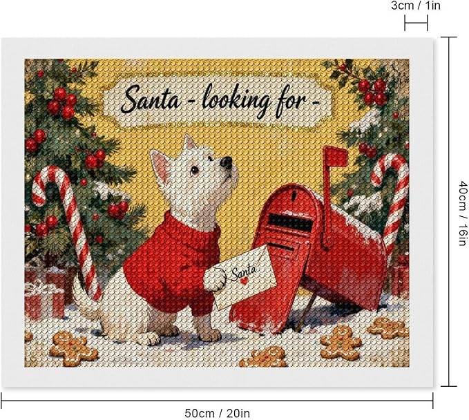 Diamond Painting Kits for Adults - Cute Scottish Terrier Christmas Westie Dog Holding Santa Letter Painting DIY 5D Full Drill Diamond Dots Paintings with Diamonds Gem Art And Crafts Home Decor 16"x20"