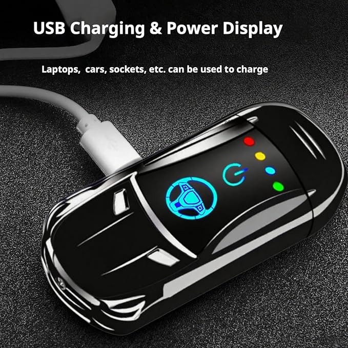 Electric Rechargeable Dual Arc Plasma Lighter for Men- USB Electronic Windproof Flameless Cool Lighter with LED Battery Indicator, Pocket Metal Unique Cute Mini Car Shape for Candles & Camping