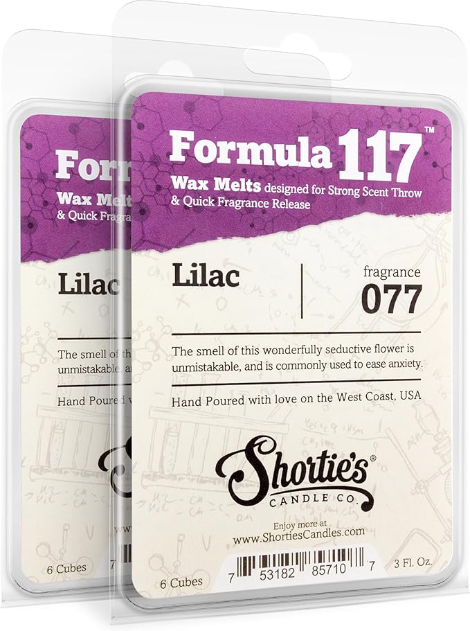 Shortie's Candle Company Pure Lilac Wax Melts Multi Pack - 2 Highly Scented 3 Oz. Bars (6 Oz. Total) - Made with Natural Oils - Flower & Floral Air Freshener Cubes Collection