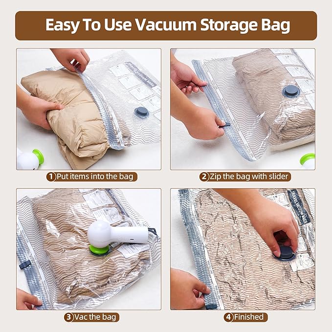 Travel Vacuum Bags with Rechargeable USB Pump, 6 Pack Carry-On Size Vacuum Travel Bags for Luggage & Suitcase, Vacuum Bags for Travel, Space Saver Compression Bags for Clothes & Clothing