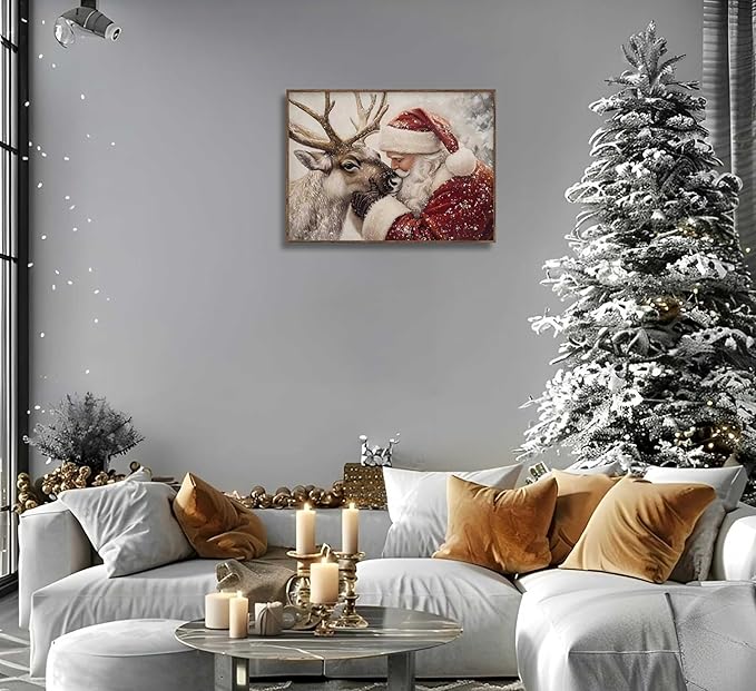 Paint by Number Kit for Adults & Kids, Santa and Reindeer Christmas DIY Painting Kit with Brushes, Paints & Hanging Kit, 16x20 Inch Canvas, Holiday Gift & Home Decor Art Project Unframed