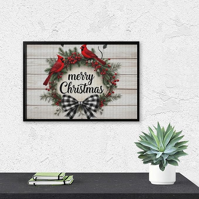 AIVKIEJK Diamond Painting Kits for Adults - Christmas Red Cardinal Birds Wreath Painting DIY 5D Full Drill Diamond Dots Paintings with Diamonds Gem Art and Crafts Home Decor 8"x12"