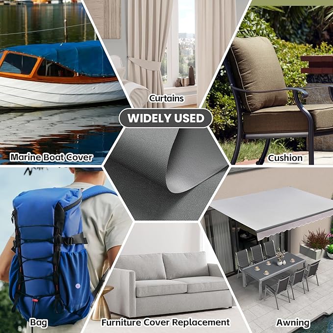 Waterproof Marine Canvas Fabric by The Yard 58" W 600D PVC Backing Water-Resistant Polyester Fabric Upholstery Material for Outdoor Indoor Marine Awning Tent Boat Furniture Cover, 10 Yards Light Grey