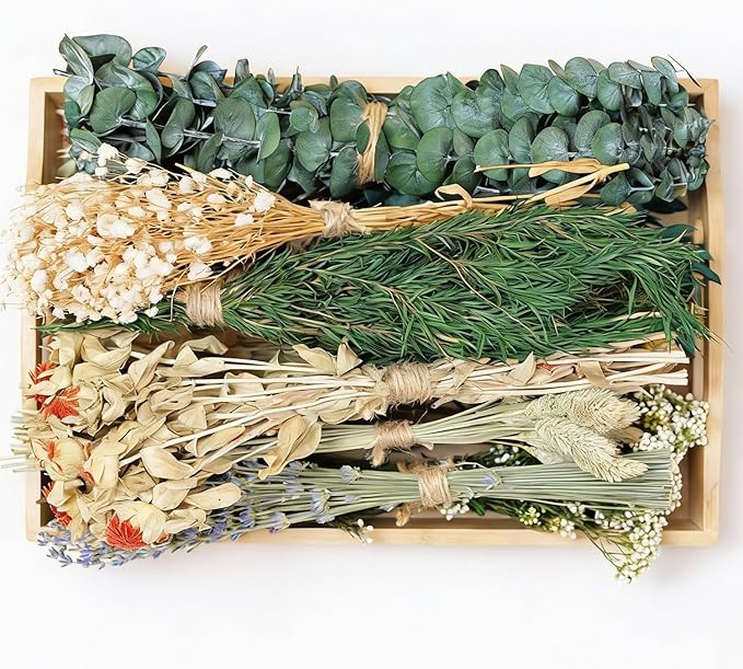 12 Kinds of Handmade Dried Flowers, Natural Pampas Grass, Eucalyptus, Rabbit Tail Grass, Lavender, Romantic Wedding Decoration, Home Decoration（Green Series）